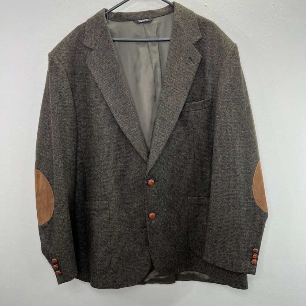 Vintage Sears Executive Collection Sport Coat Blazer Elbow Patch 46L Tweed Wool
